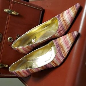 J.Renee Pink Gold Striped Pointed-Toe Heels